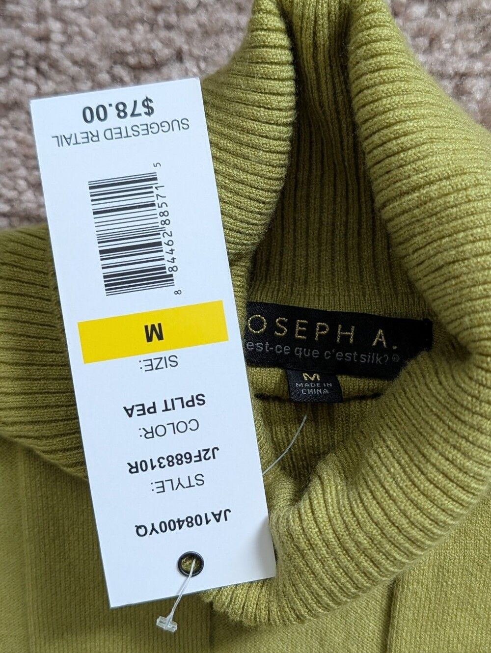 Joseph A Womens Split Pea Light Green Rib Turtleneck Sweater NWT Size Medium - Picture 5 of 12